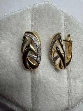14K 585 Yellow Gold Natural Diamond Earrings New Fine Jewelry Gift